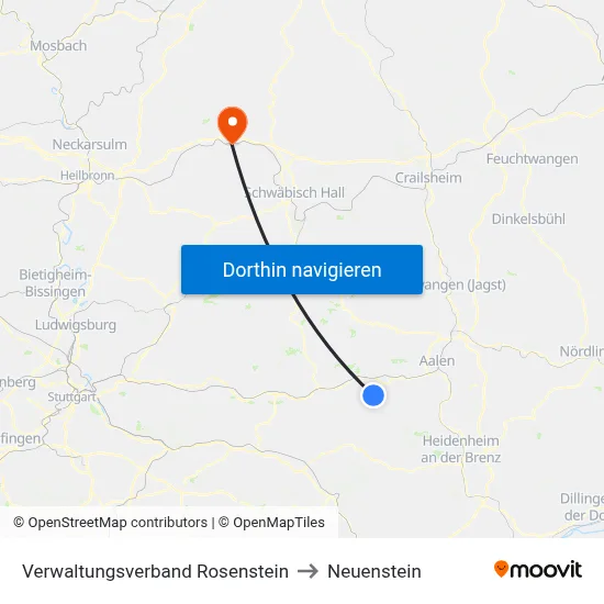 Verwaltungsverband Rosenstein to Neuenstein map