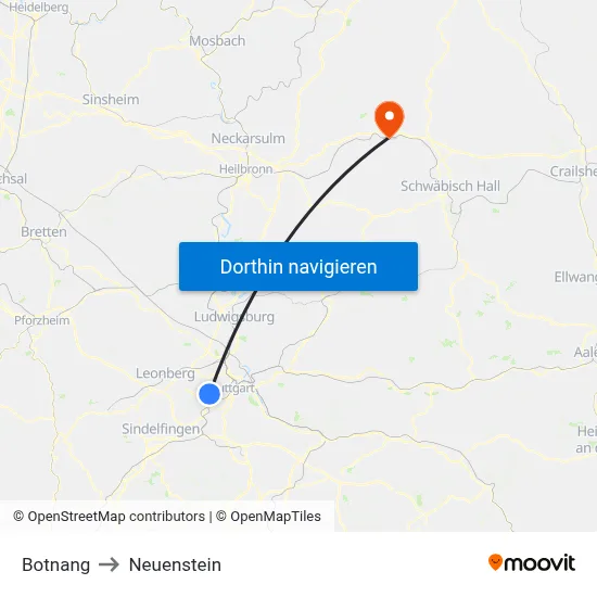 Botnang to Neuenstein map