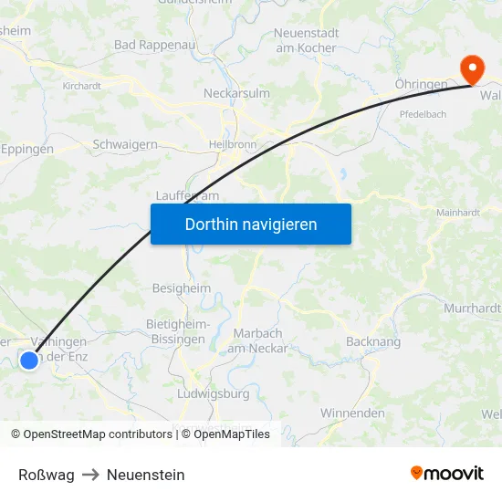 Roßwag to Neuenstein map
