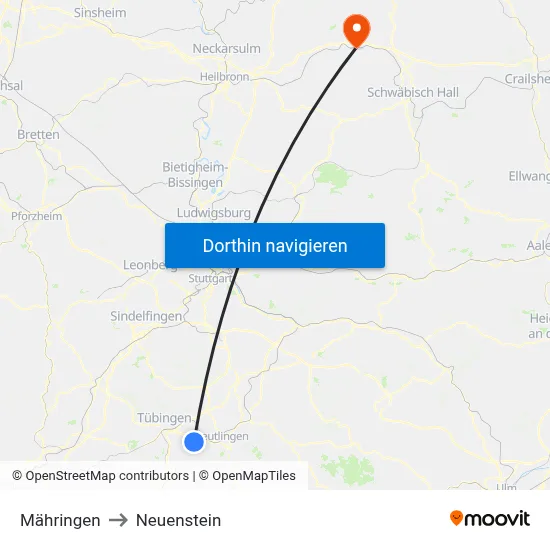 Mähringen to Neuenstein map