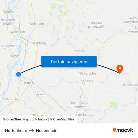 Huttenheim to Neuenstein map