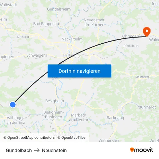 Gündelbach to Neuenstein map