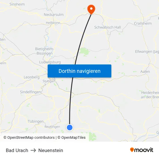 Bad Urach to Neuenstein map
