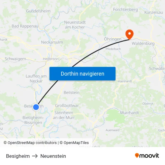 Besigheim to Neuenstein map