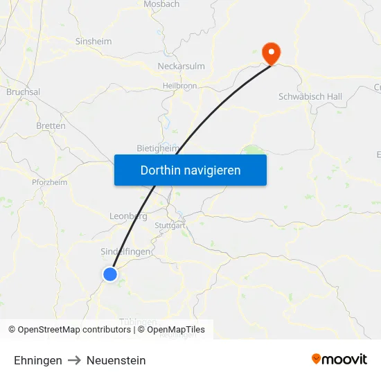 Ehningen to Neuenstein map