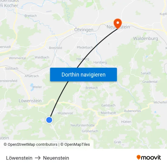 Löwenstein to Neuenstein map