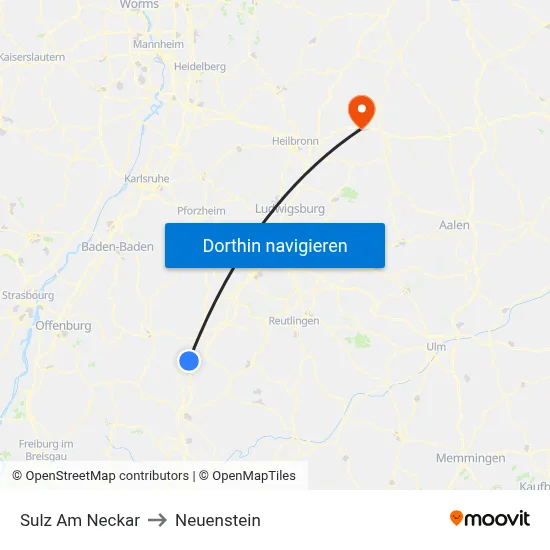 Sulz Am Neckar to Neuenstein map