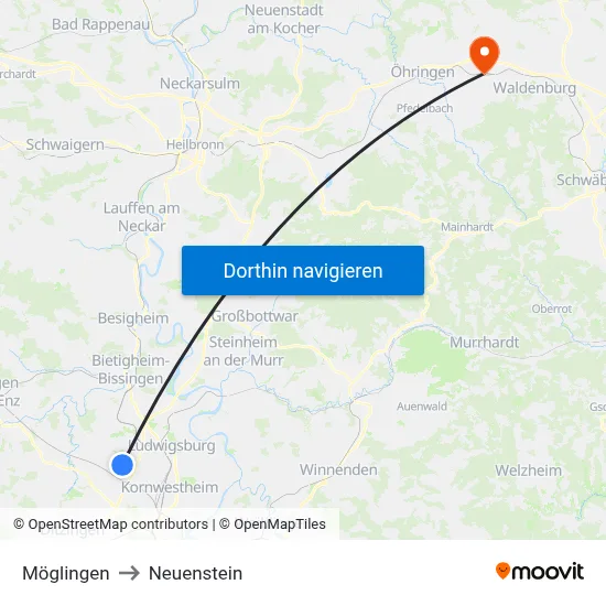 Möglingen to Neuenstein map