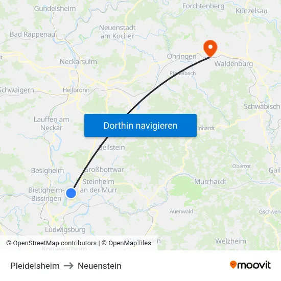 Pleidelsheim to Neuenstein map