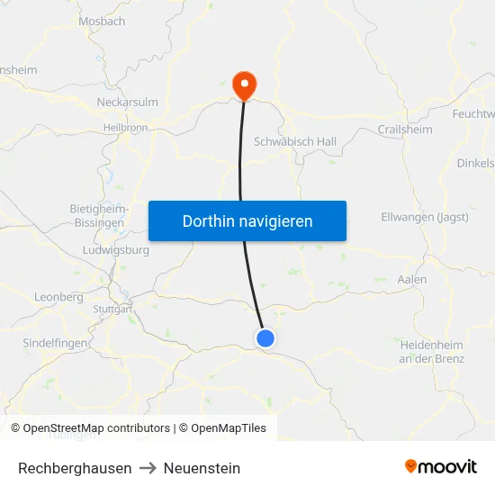 Rechberghausen to Neuenstein map