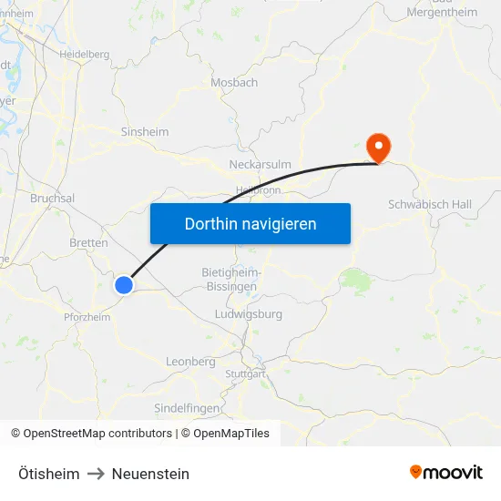 Ötisheim to Neuenstein map
