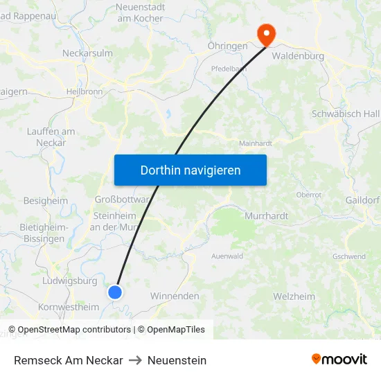Remseck Am Neckar to Neuenstein map