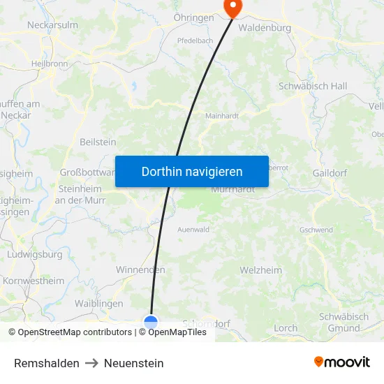 Remshalden to Neuenstein map