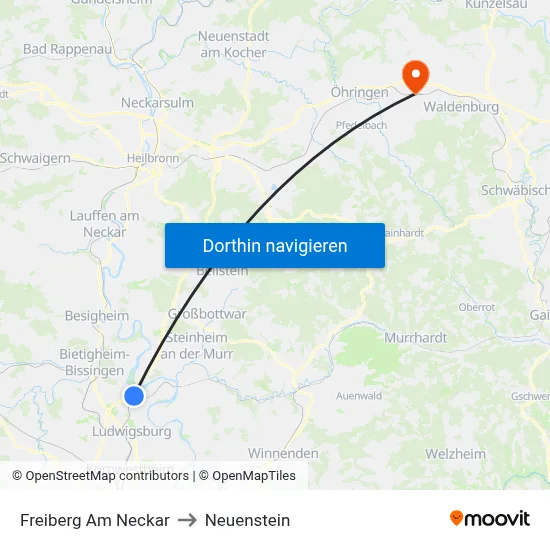 Freiberg Am Neckar to Neuenstein map
