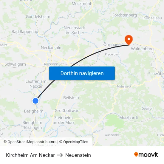 Kirchheim Am Neckar to Neuenstein map