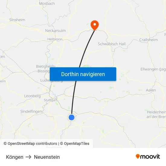 Köngen to Neuenstein map