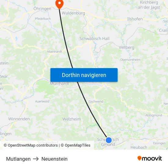 Mutlangen to Neuenstein map