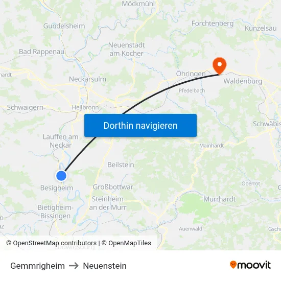 Gemmrigheim to Neuenstein map