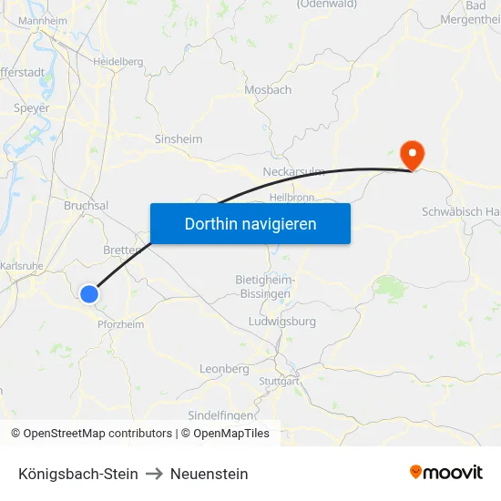 Königsbach-Stein to Neuenstein map