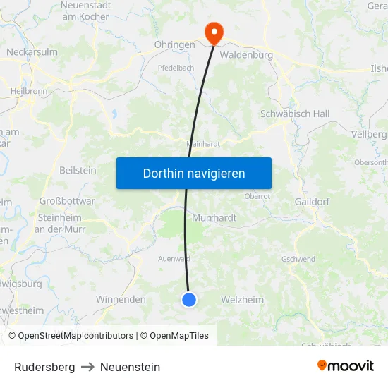 Rudersberg to Neuenstein map