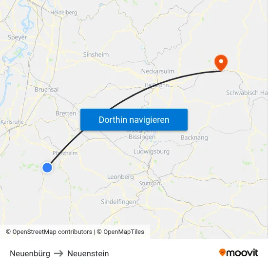Neuenbürg to Neuenstein map