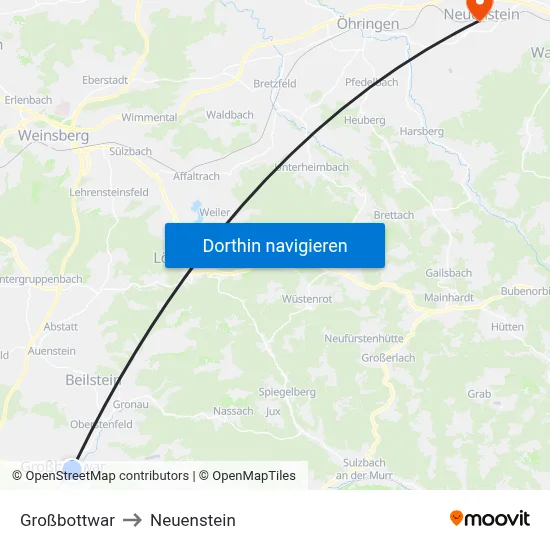 Großbottwar to Neuenstein map