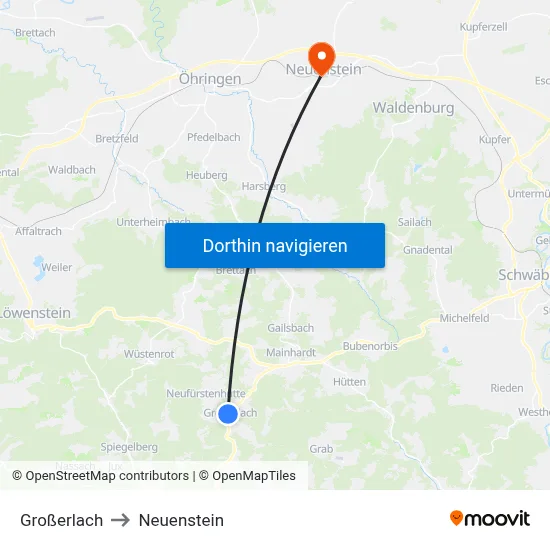 Großerlach to Neuenstein map