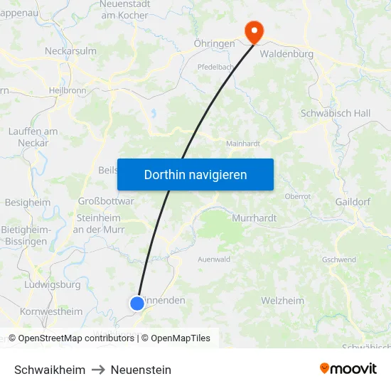 Schwaikheim to Neuenstein map