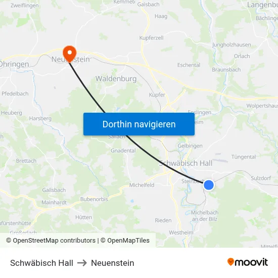 Schwäbisch Hall to Neuenstein map