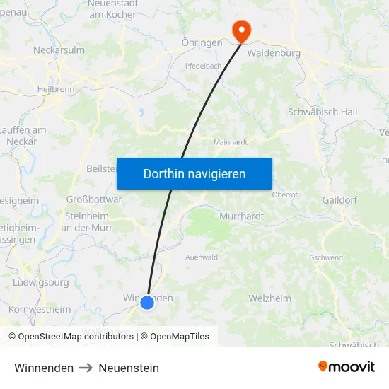 Winnenden to Neuenstein map
