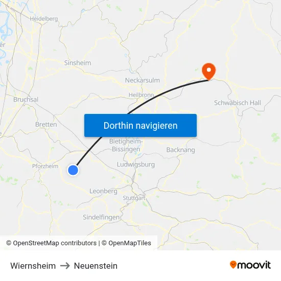 Wiernsheim to Neuenstein map