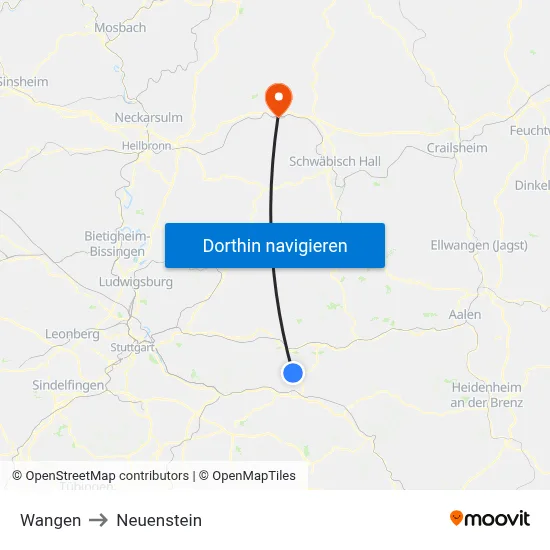Wangen to Neuenstein map