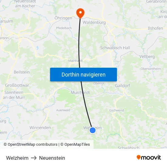 Welzheim to Neuenstein map