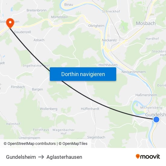 Gundelsheim to Aglasterhausen map