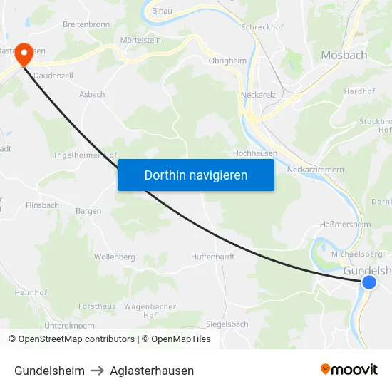 Gundelsheim to Aglasterhausen map