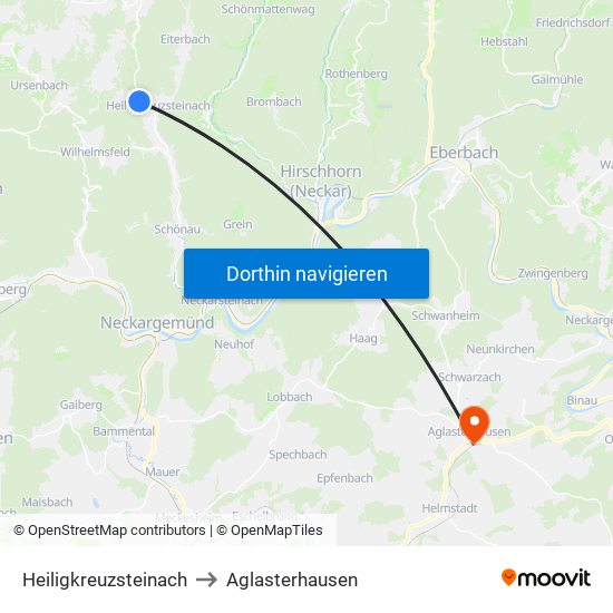 Heiligkreuzsteinach to Aglasterhausen map