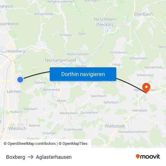 Boxberg to Aglasterhausen map