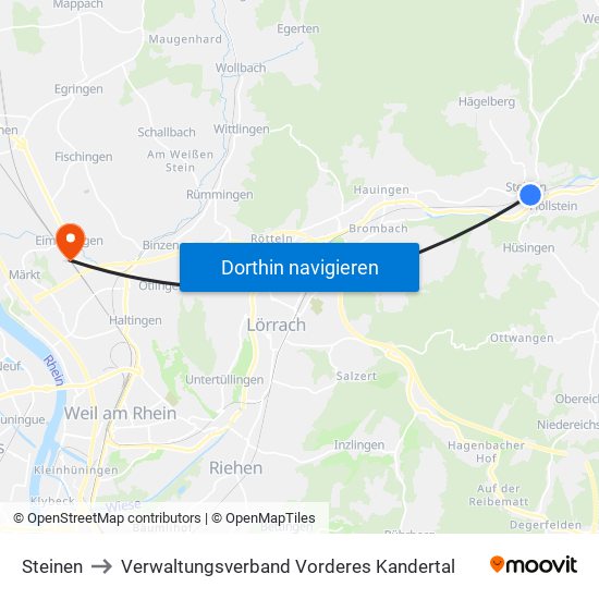 Steinen to Verwaltungsverband Vorderes Kandertal map