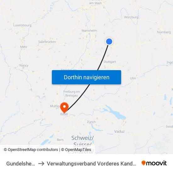 Gundelsheim to Verwaltungsverband Vorderes Kandertal map