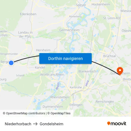 Niederhorbach to Gondelsheim map