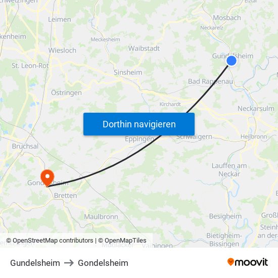 Gundelsheim to Gondelsheim map