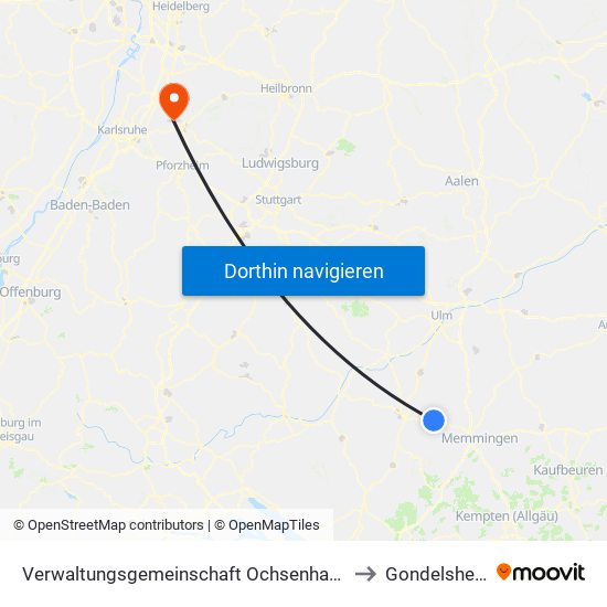 Verwaltungsgemeinschaft Ochsenhausen to Gondelsheim map