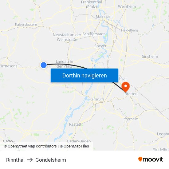 Rinnthal to Gondelsheim map
