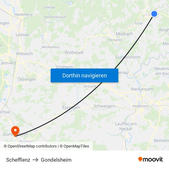 Schefflenz to Gondelsheim map