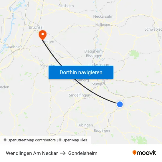 Wendlingen Am Neckar to Gondelsheim map