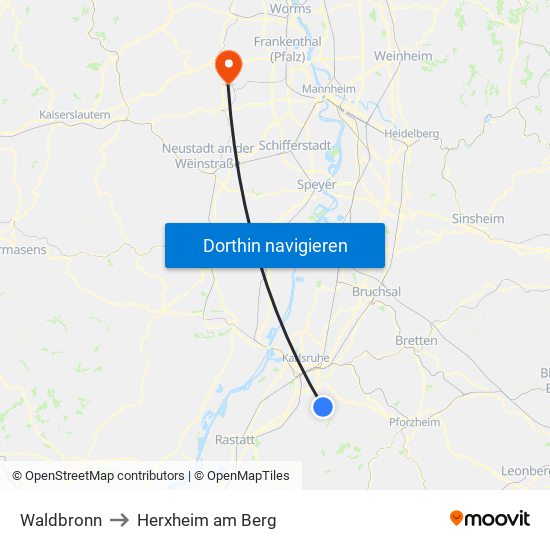 Waldbronn to Herxheim am Berg map