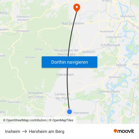 Insheim to Herxheim am Berg map