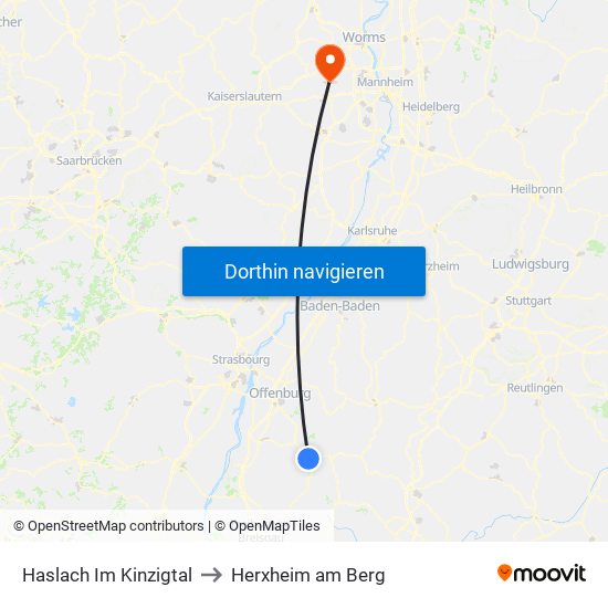 Haslach Im Kinzigtal to Herxheim am Berg map