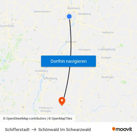 Schifferstadt to Schönwald Im Schwarzwald map