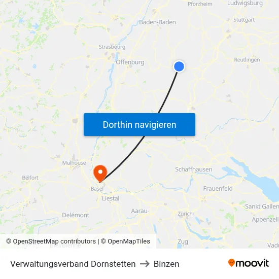 Verwaltungsverband Dornstetten to Binzen map